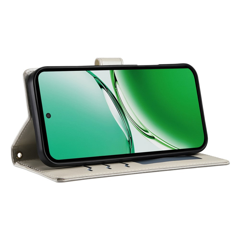 For Oppo Reno14 Pro 5G (Global) Case Rhombus Stitching Wallet Stand Leather Phone Cover with Long / Short Strap - Beige