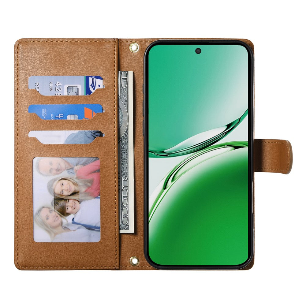 For Oppo Reno14 Pro 5G (Global) Case Rhombus Stitching Wallet Stand Leather Phone Cover with Long / Short Strap - Brown
