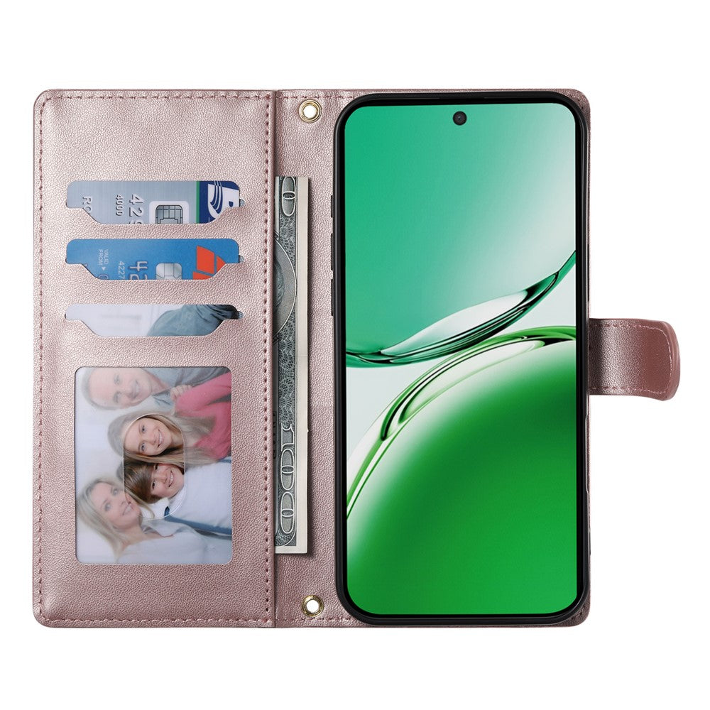 For Oppo Reno14 Pro 5G (Global) Case Rhombus Stitching Wallet Stand Leather Phone Cover with Long / Short Strap - Rose Gold