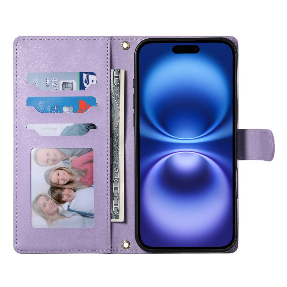 For iPhone 17 Pro Max Case Rhombus Stitching Wallet Stand Leather Phone Cover with Long / Short Strap - Purple