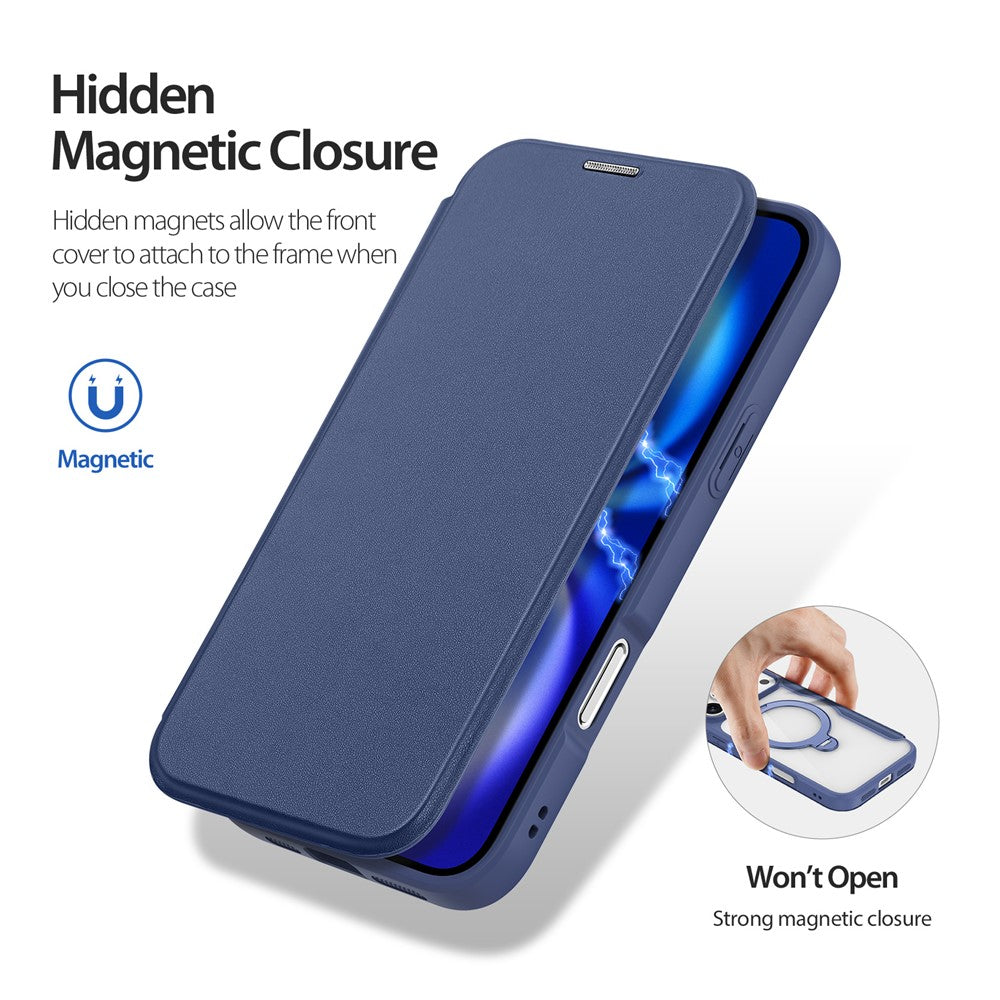 For iPhone 17 Pro Max Leather Case DUX DUCIS Skin X Pro Series Rotary Kickstand Cover Compatible with MagSafe - Blue