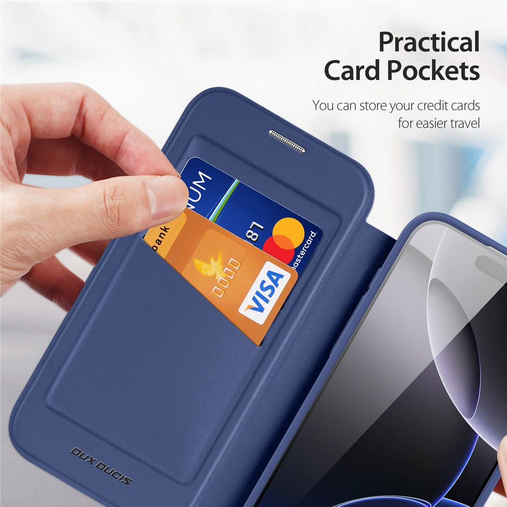 For iPhone 17 Pro Max Leather Case DUX DUCIS Skin X Pro Series Rotary Kickstand Cover Compatible with MagSafe - Blue