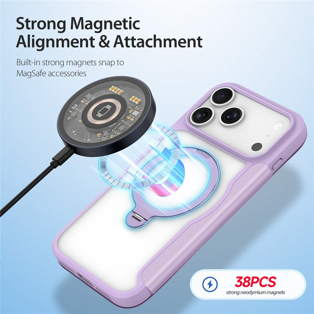 For iPhone 17 Pro Max Leather Case DUX DUCIS Skin X Pro Series Rotary Kickstand Cover Compatible with MagSafe - Purple Pink