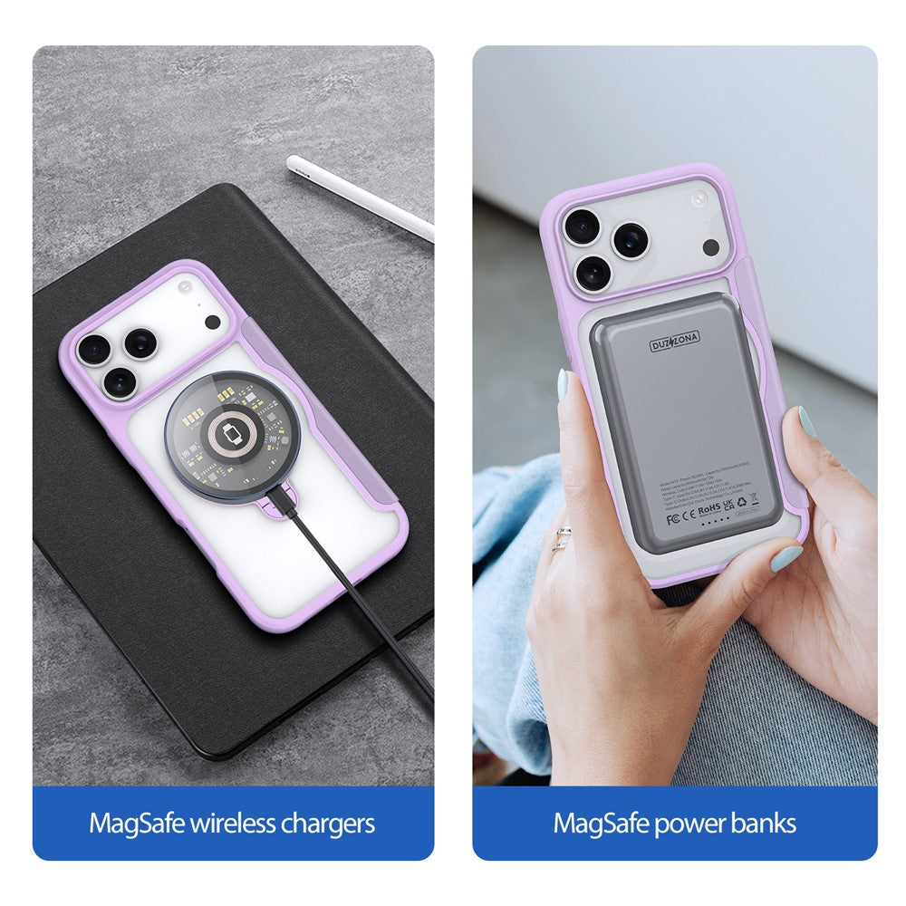 For iPhone 17 Pro Max Leather Case DUX DUCIS Skin X Pro Series Rotary Kickstand Cover Compatible with MagSafe - Purple Pink