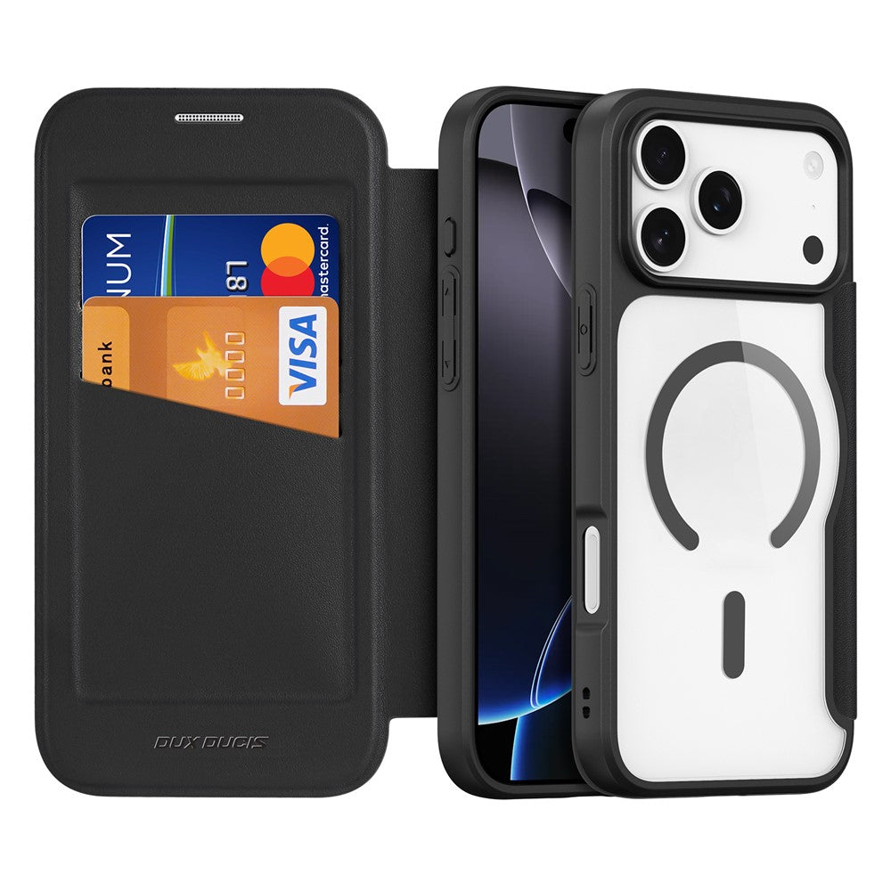 For iPhone 17 Pro Max Leather Case DUX DUCIS Skin X Pro Series Flip Cover Compatible with MagSafe - Black