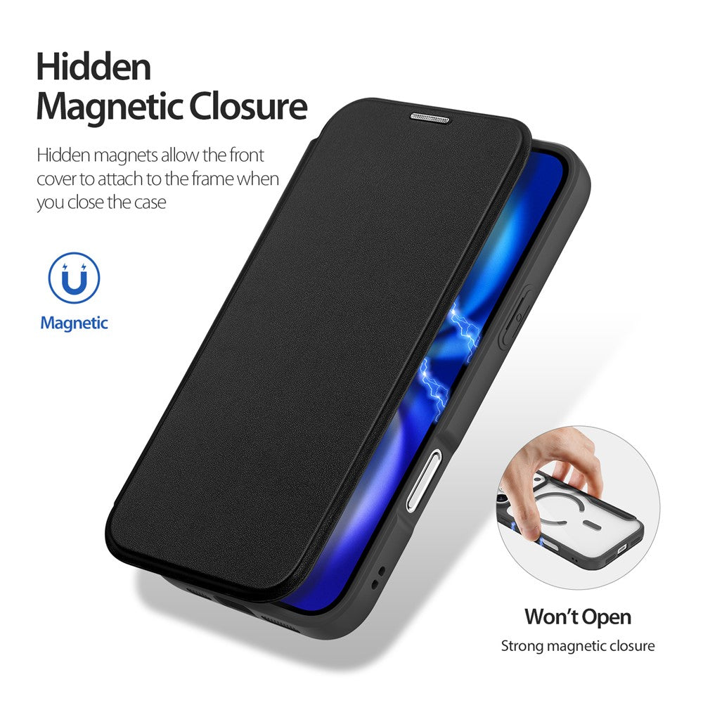 For iPhone 17 Pro Max Leather Case DUX DUCIS Skin X Pro Series Flip Cover Compatible with MagSafe - Black