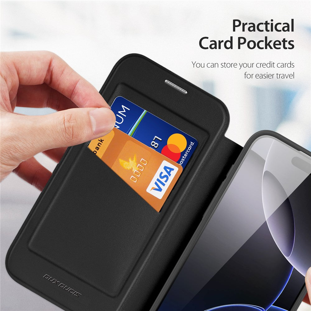 For iPhone 17 Pro Max Leather Case DUX DUCIS Skin X Pro Series Flip Cover Compatible with MagSafe - Black