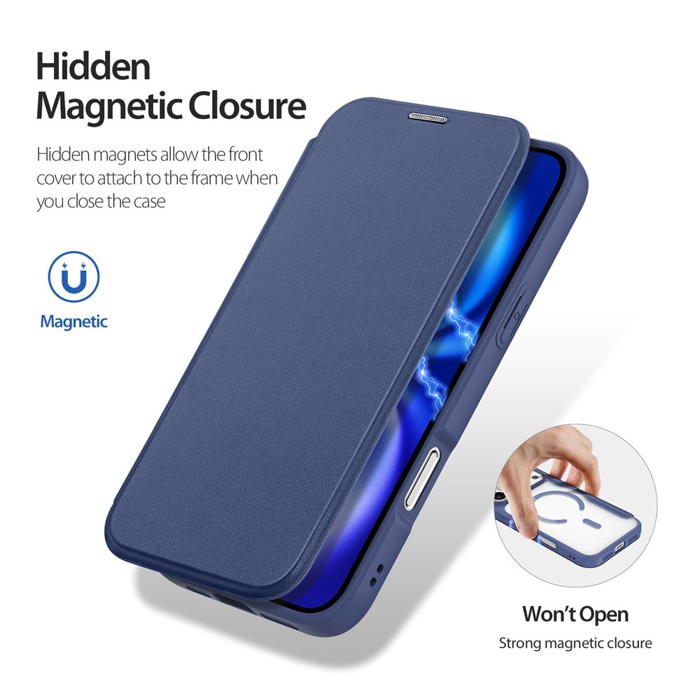 For iPhone 17 Pro Max Leather Case DUX DUCIS Skin X Pro Series Flip Cover Compatible with MagSafe - Blue