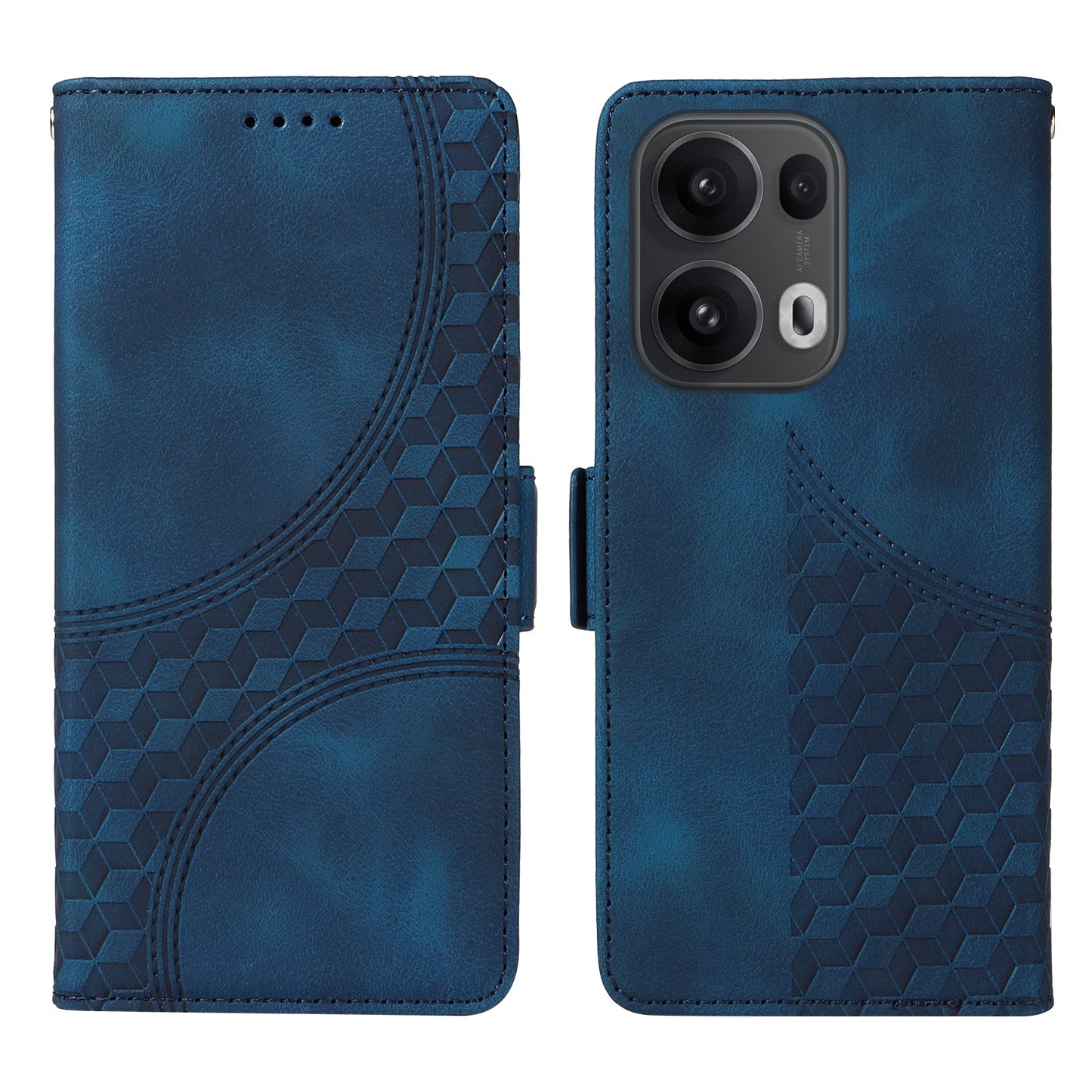 For Oppo Reno13 Pro 5G / Oppo Reno14 Pro 5G (China) / Oppo Reno14 Pro 5G (Global) Leather Cases Wallet Rhombus Imprinted Phone Cover Stand with Strap - Blue