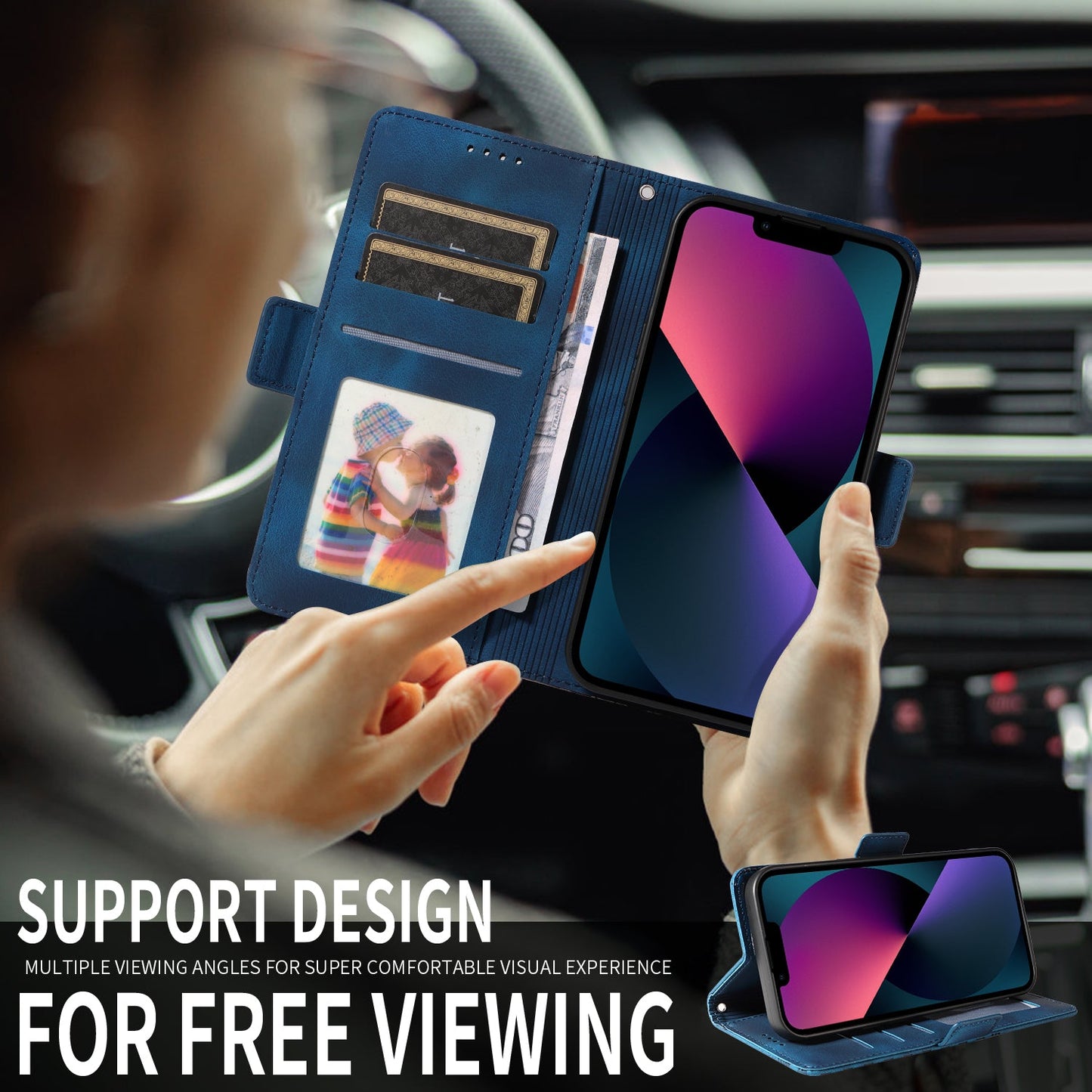 For Oppo Reno13 Pro 5G / Oppo Reno14 Pro 5G (China) / Oppo Reno14 Pro 5G (Global) Leather Cases Wallet Rhombus Imprinted Phone Cover Stand with Strap - Blue