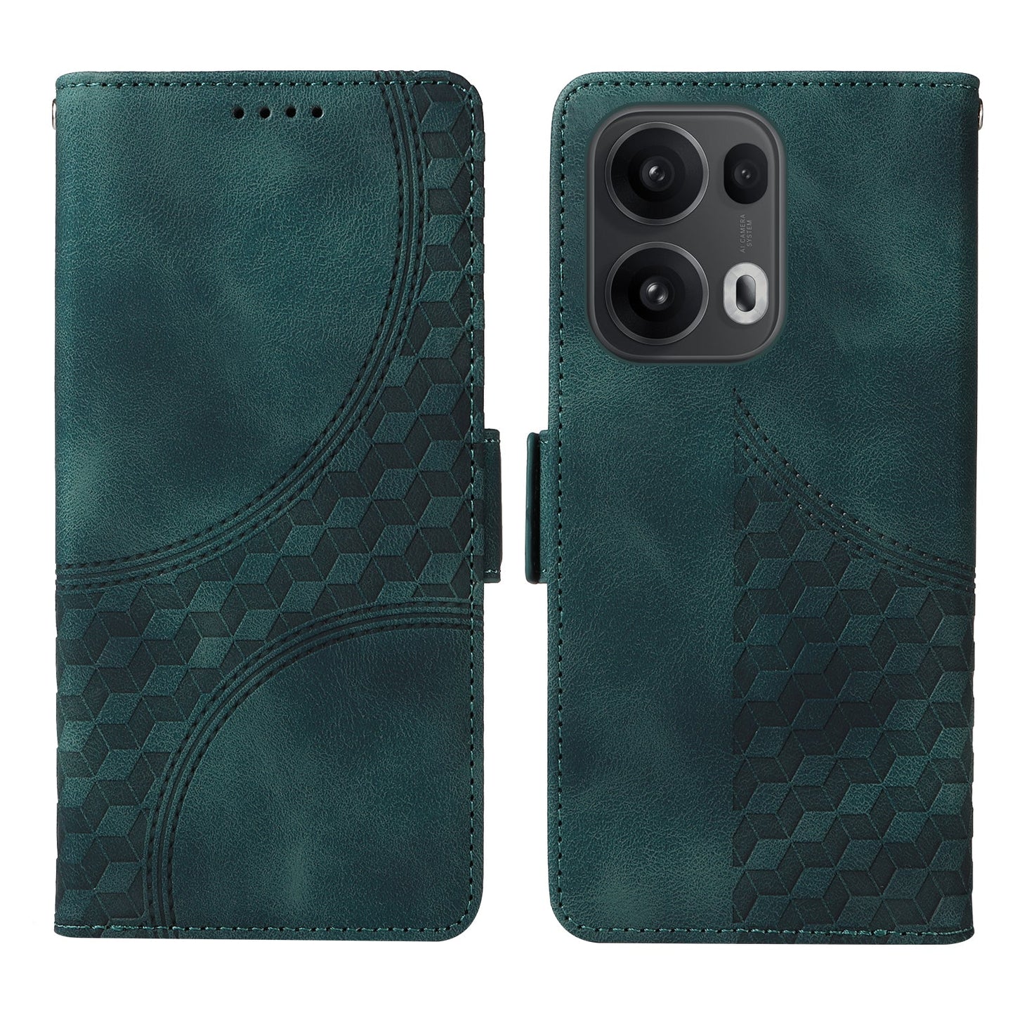 For Oppo Reno13 Pro 5G / Oppo Reno14 Pro 5G (China) / Oppo Reno14 Pro 5G (Global) Leather Cases Wallet Rhombus Imprinted Phone Cover Stand with Strap - Green