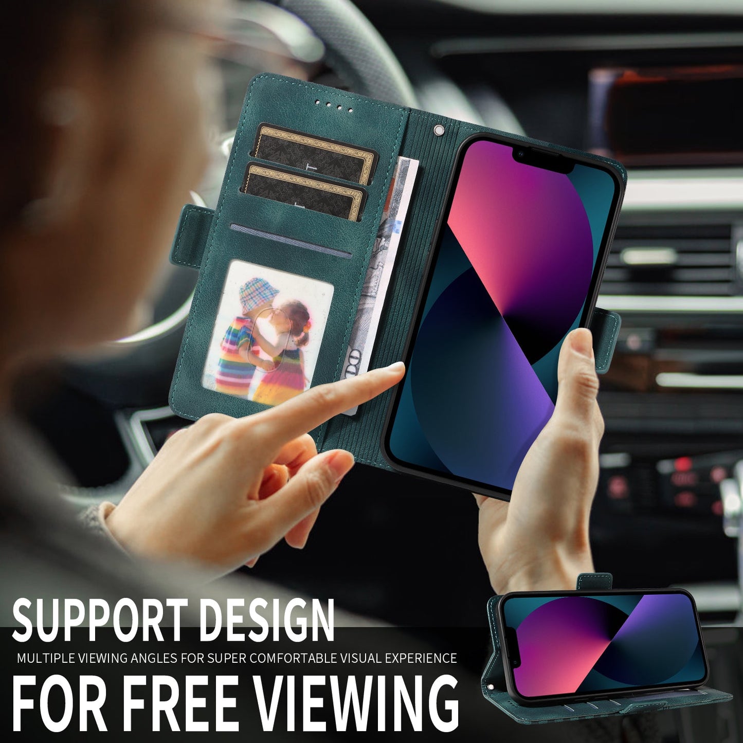 For Oppo Reno13 Pro 5G / Oppo Reno14 Pro 5G (China) / Oppo Reno14 Pro 5G (Global) Leather Cases Wallet Rhombus Imprinted Phone Cover Stand with Strap - Green