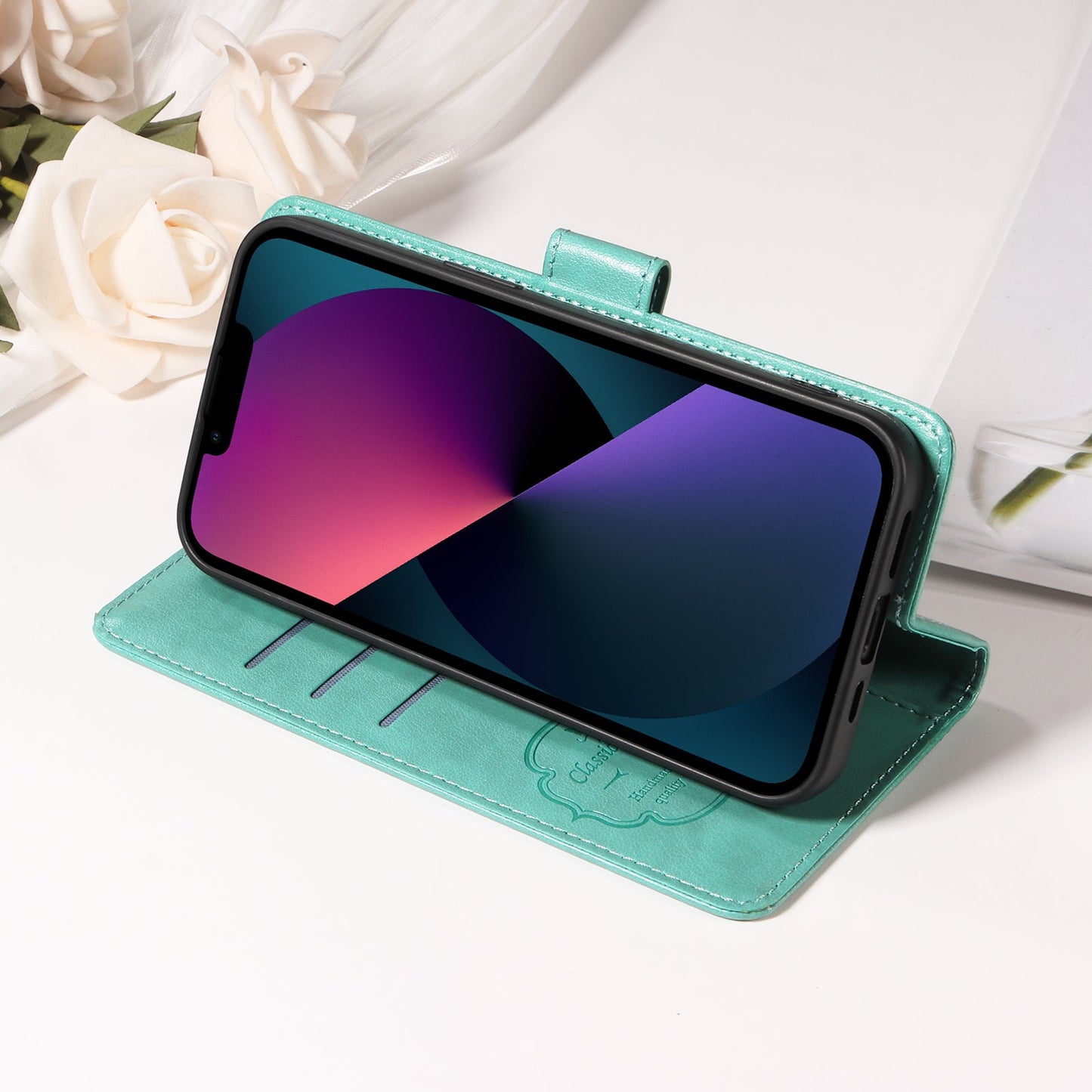 For Oppo Reno13 Pro 5G / Oppo Reno14 Pro 5G (China) / Oppo Reno14 Pro 5G (Global) Leather Case Butterfly Floral Imprint Wallet Stand Cover - Green