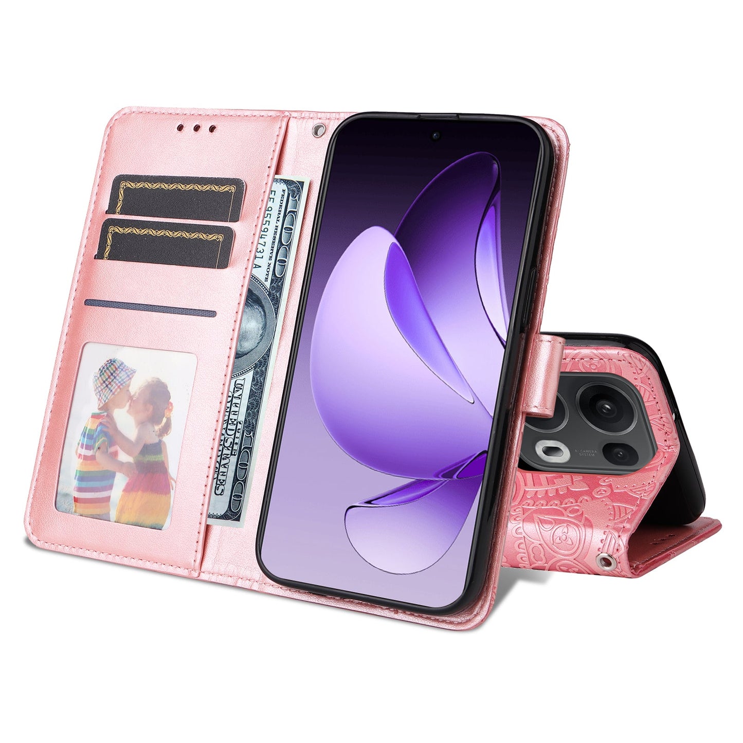 For Oppo Reno14 Pro 5G (China) / Oppo Reno13 Pro 5G / Oppo Reno14 Pro 5G (Global) Case Sunflower Imprint Leather Wallet Phone Cover - Pink