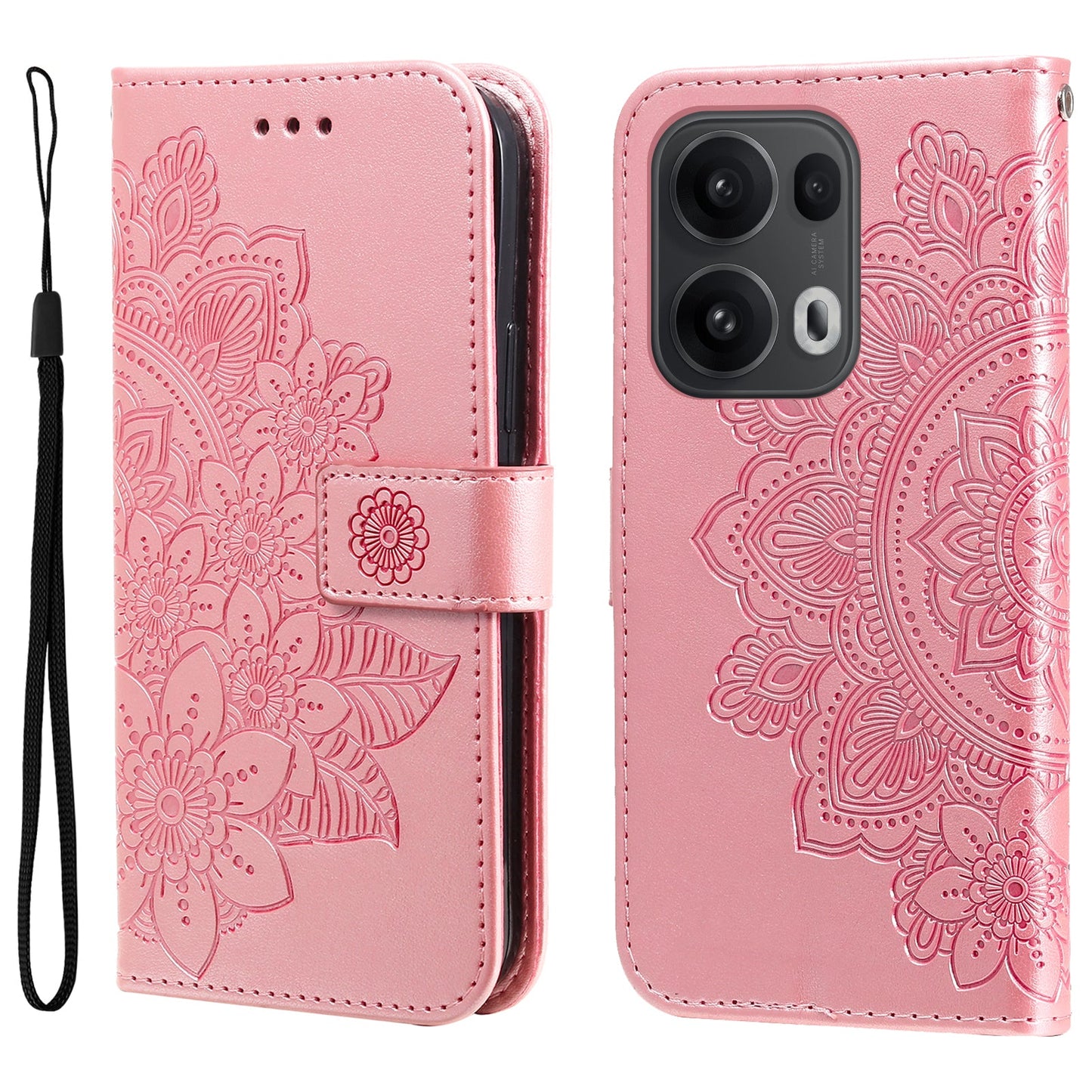 For Oppo Reno14 Pro 5G (China) / Oppo Reno13 Pro 5G / Oppo Reno14 Pro 5G (Global) Case Floral Pattern PU Leather Wallet Stand Phone Cover - Pink