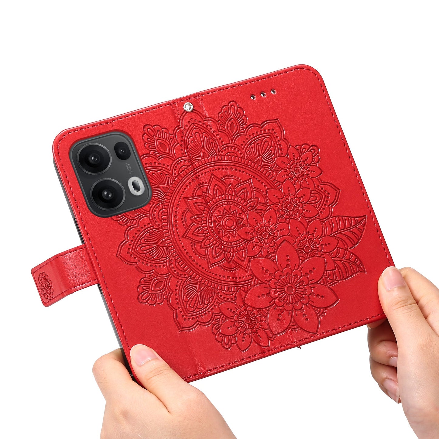 For Oppo Reno14 Pro 5G (China) / Oppo Reno13 Pro 5G / Oppo Reno14 Pro 5G (Global) Case Floral Pattern PU Leather Wallet Stand Phone Cover - Red