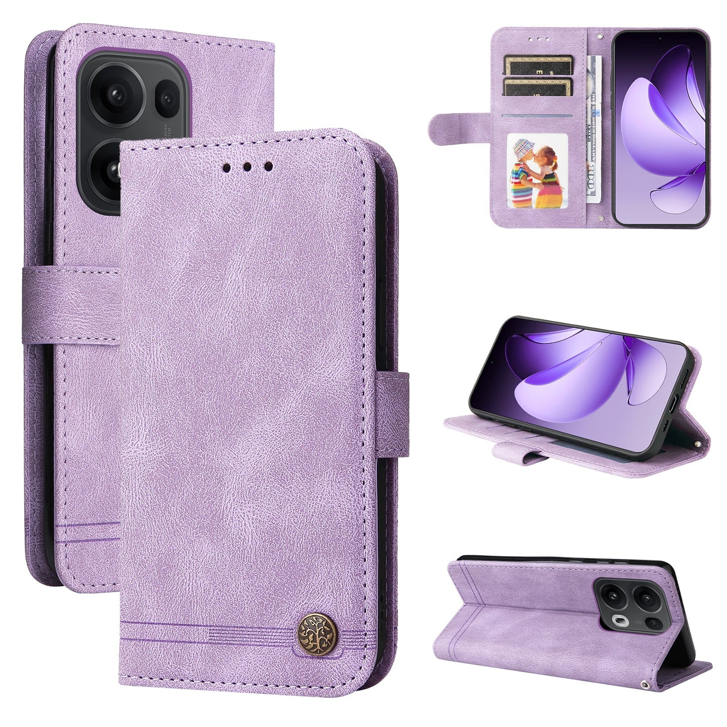 For Oppo Reno14 Pro 5G (China) / Oppo Reno13 Pro 5G / Oppo Reno14 Pro 5G (Global) Leather Wallet Cases Skin Touch Phone Cover Stand with Strap - Purple