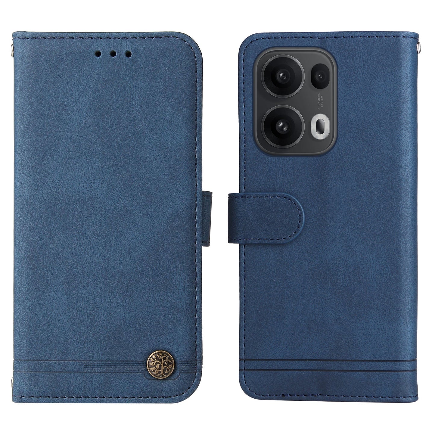 For Oppo Reno14 Pro 5G (China) / Oppo Reno13 Pro 5G / Oppo Reno14 Pro 5G (Global) Leather Wallet Cases Skin Touch Phone Cover Stand with Strap - Blue