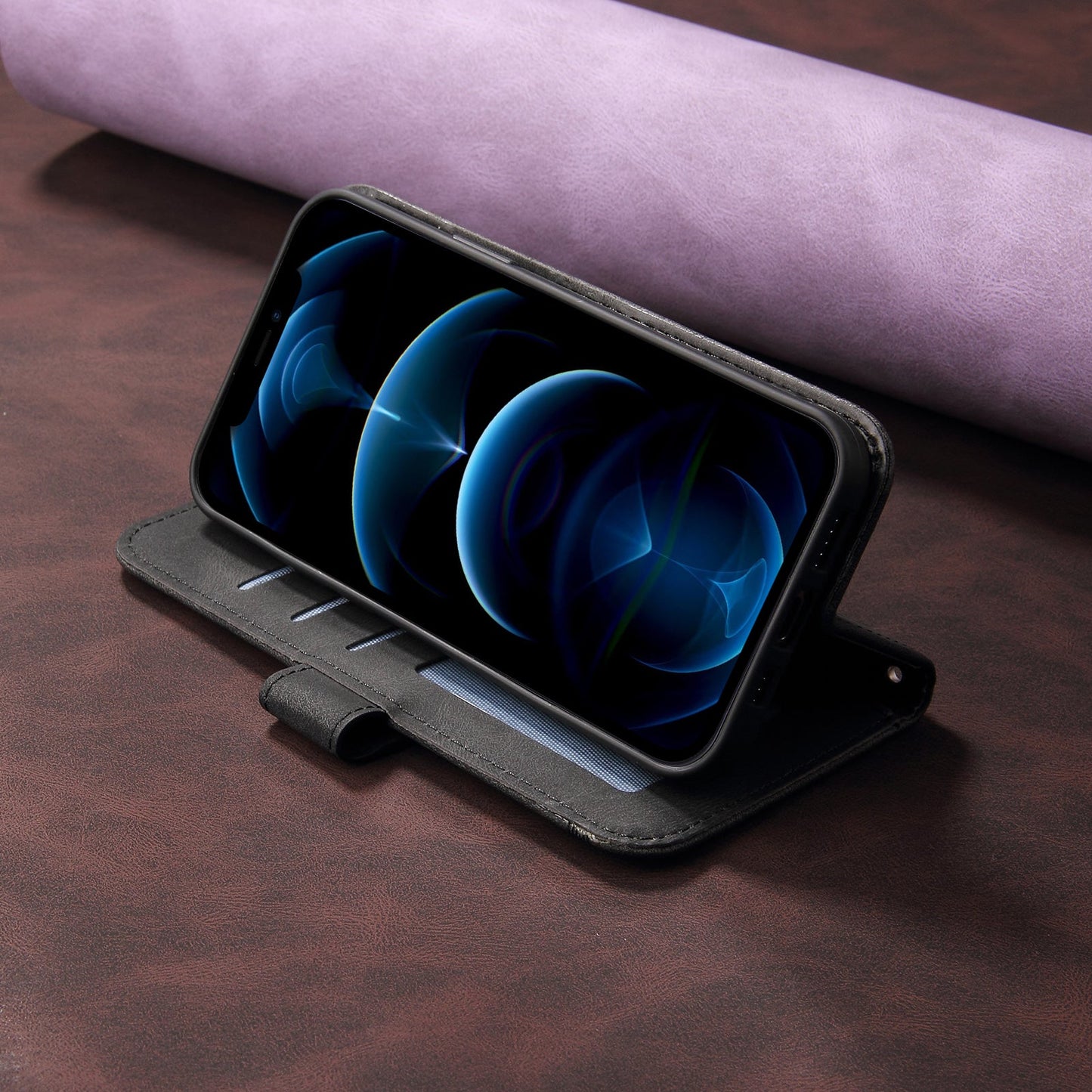 For Oppo Reno14 Pro 5G (China) / Oppo Reno13 Pro 5G / Oppo Reno14 Pro 5G (Global) Leather Wallet Cases Skin Touch Phone Cover Stand with Strap - Black