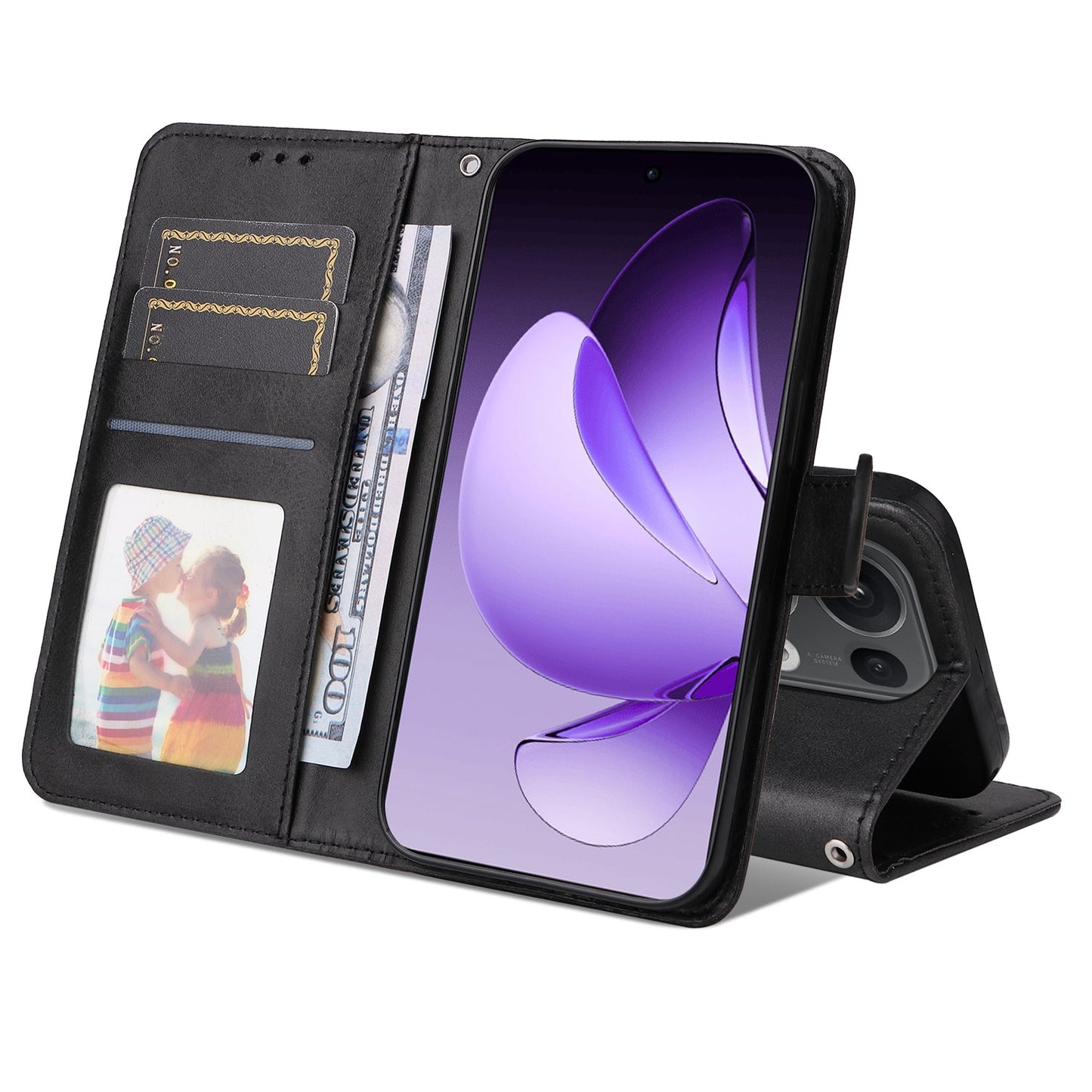 For Oppo Reno14 Pro 5G (China) / Oppo Reno13 Pro 5G / Oppo Reno14 Pro 5G (Global) Case Wallet PU Leather Folio Flip Phone Cover - Black