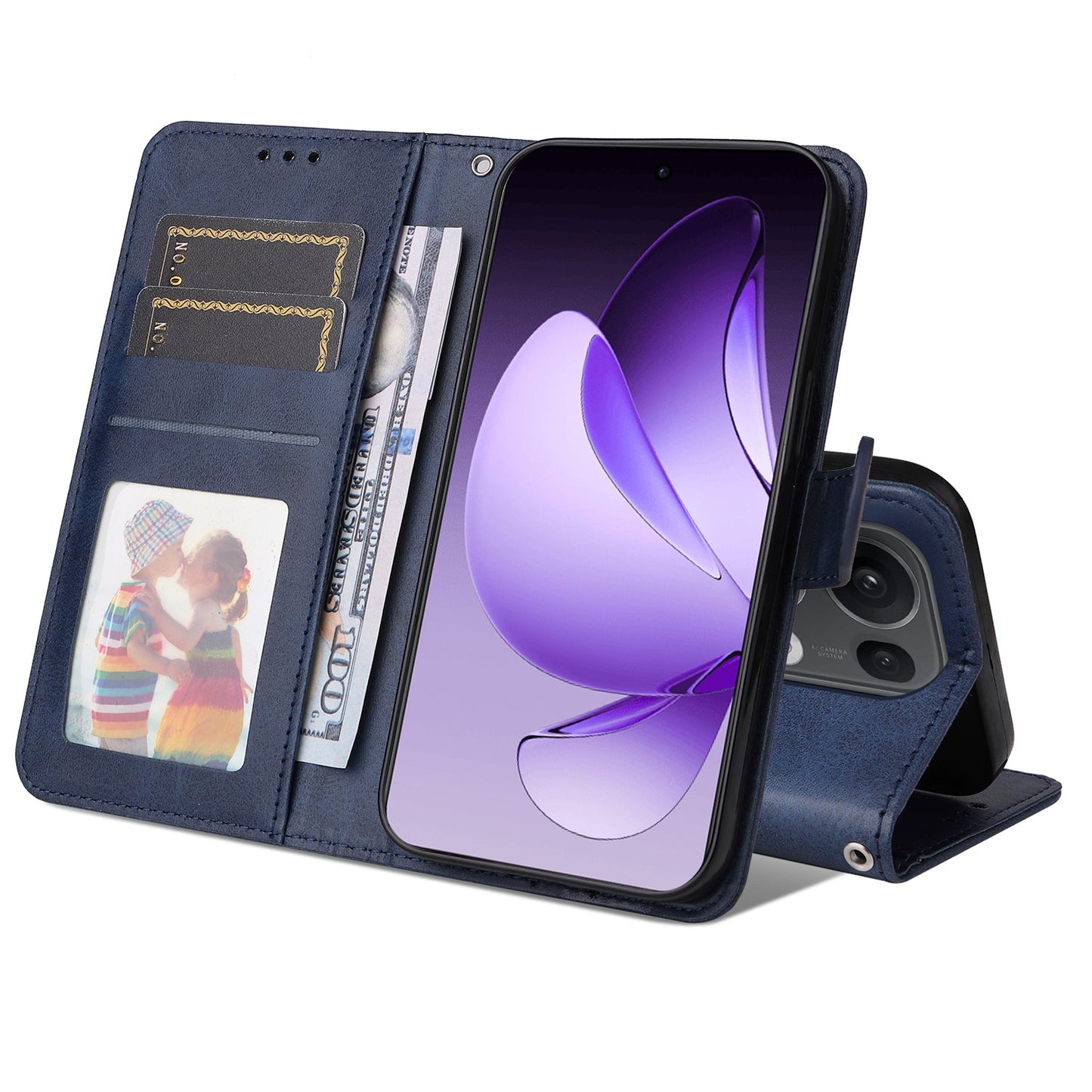 For Oppo Reno14 Pro 5G (China) / Oppo Reno13 Pro 5G / Oppo Reno14 Pro 5G (Global) Case Wallet PU Leather Folio Flip Phone Cover - Blue