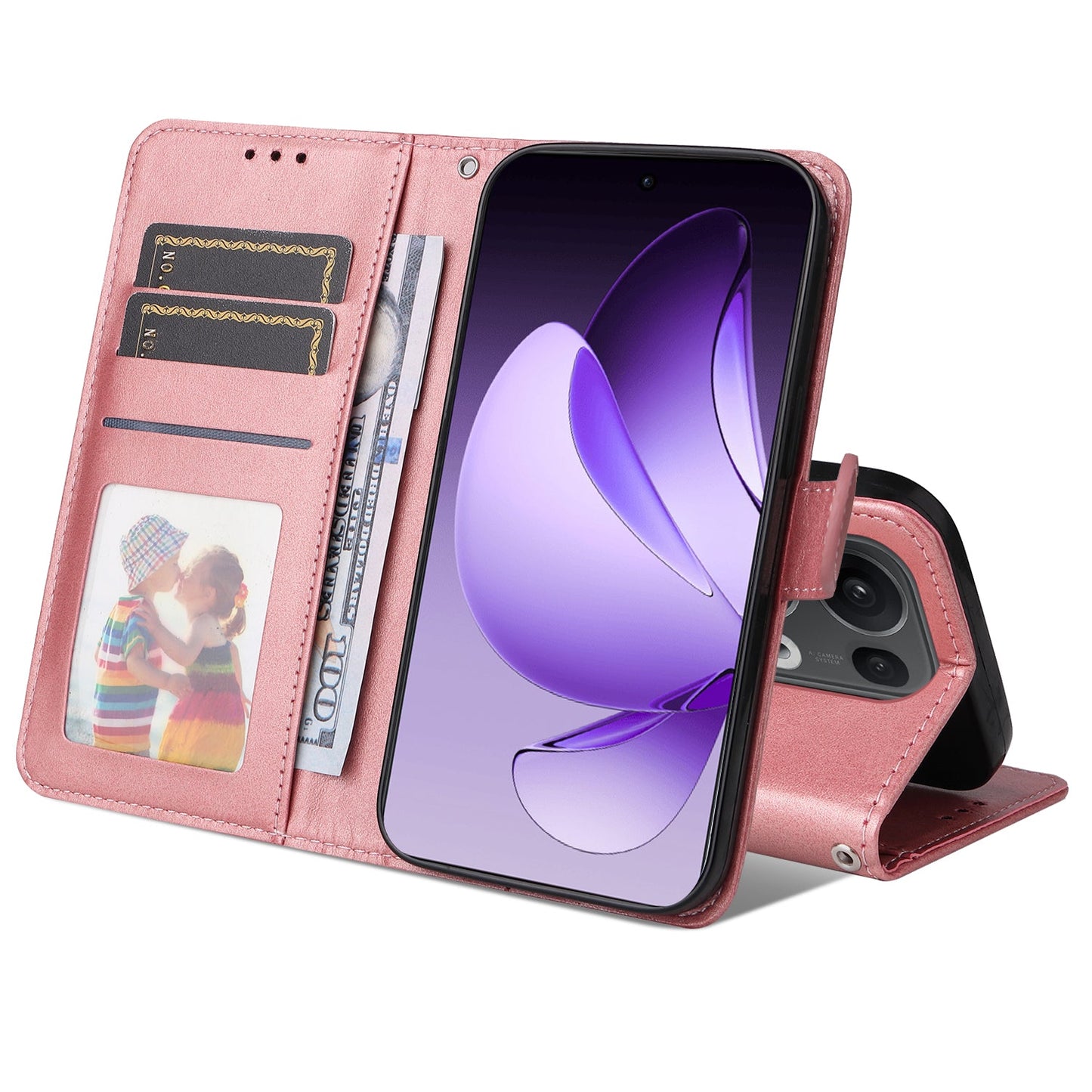 For Oppo Reno14 Pro 5G (China) / Oppo Reno13 Pro 5G / Oppo Reno14 Pro 5G (Global) Case Wallet PU Leather Folio Flip Phone Cover - Pink