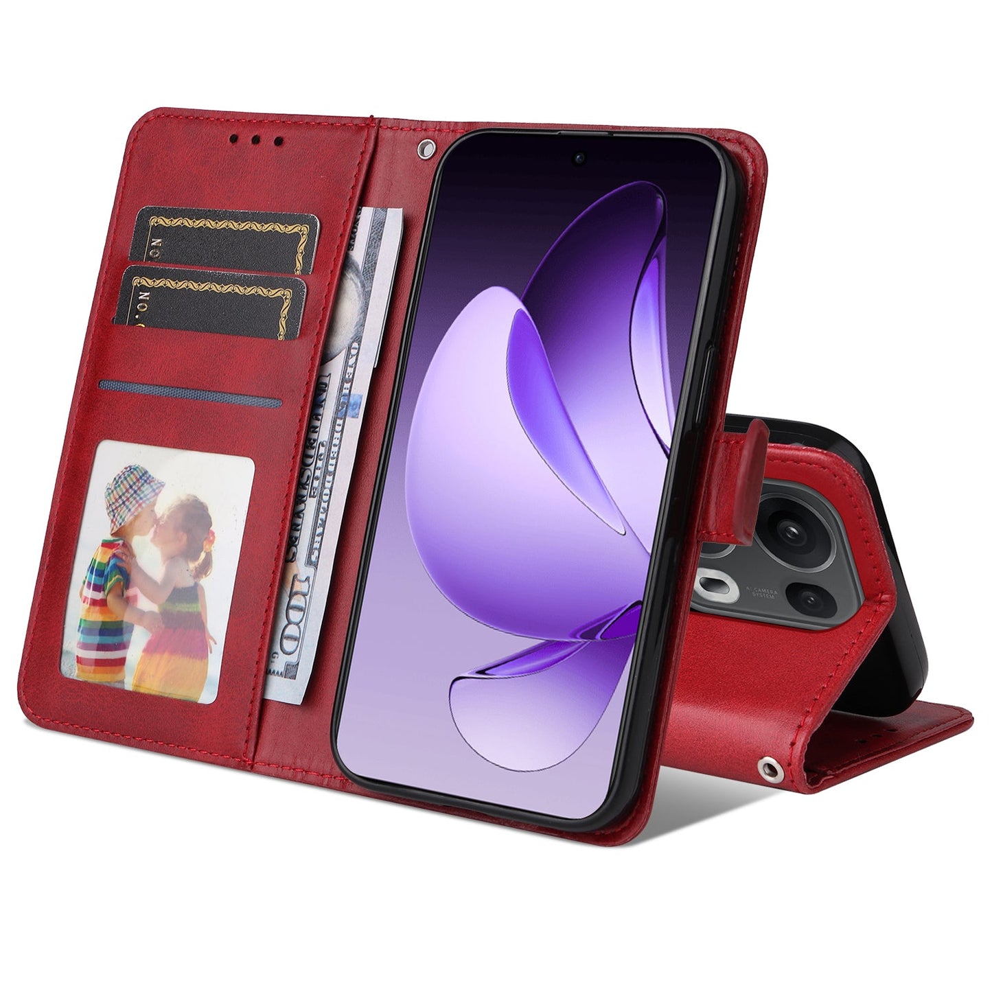 For Oppo Reno14 Pro 5G (China) / Oppo Reno13 Pro 5G / Oppo Reno14 Pro 5G (Global) Case Wallet PU Leather Folio Flip Phone Cover - Red