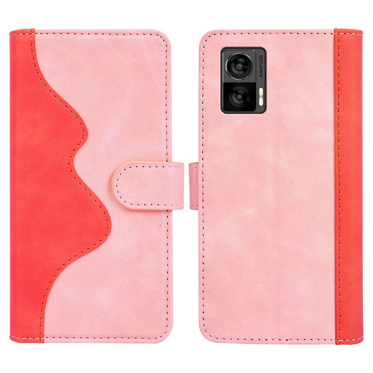 For Motorola Edge 30 Neo 5G Color Splicing PU Leather Shockproof Stand Wallet Case Magnetic Clasp Protective Cover - Red