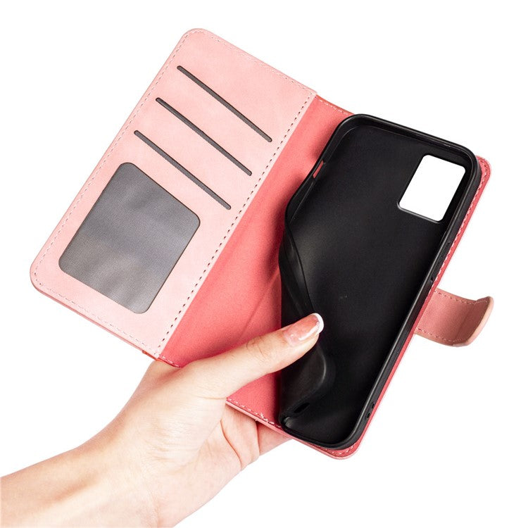 For Motorola Edge 30 Neo 5G Color Splicing PU Leather Shockproof Stand Wallet Case Magnetic Clasp Protective Cover - Red
