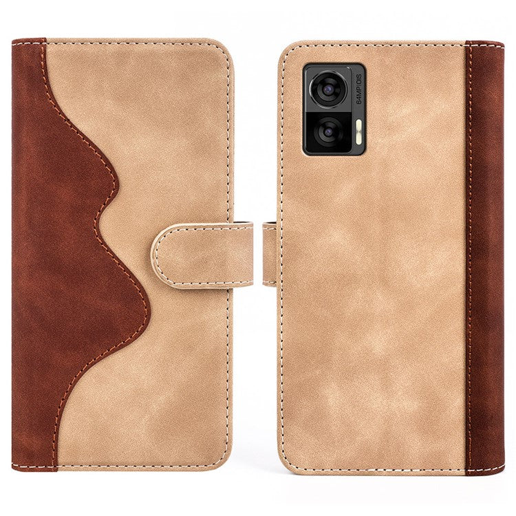 For Motorola Edge 30 Neo 5G Color Splicing PU Leather Shockproof Stand Wallet Case Magnetic Clasp Protective Cover - Yellow