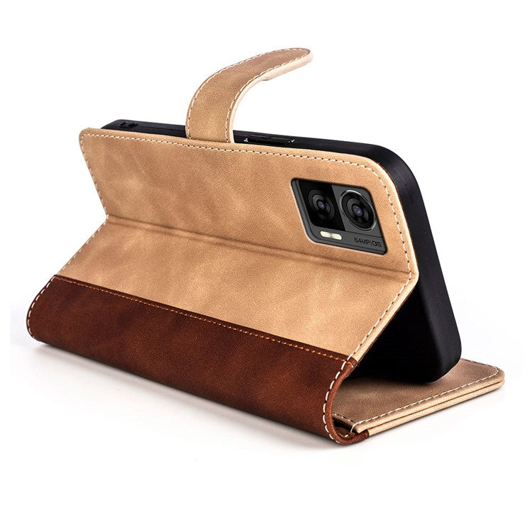 For Motorola Edge 30 Neo 5G Color Splicing PU Leather Shockproof Stand Wallet Case Magnetic Clasp Protective Cover - Yellow