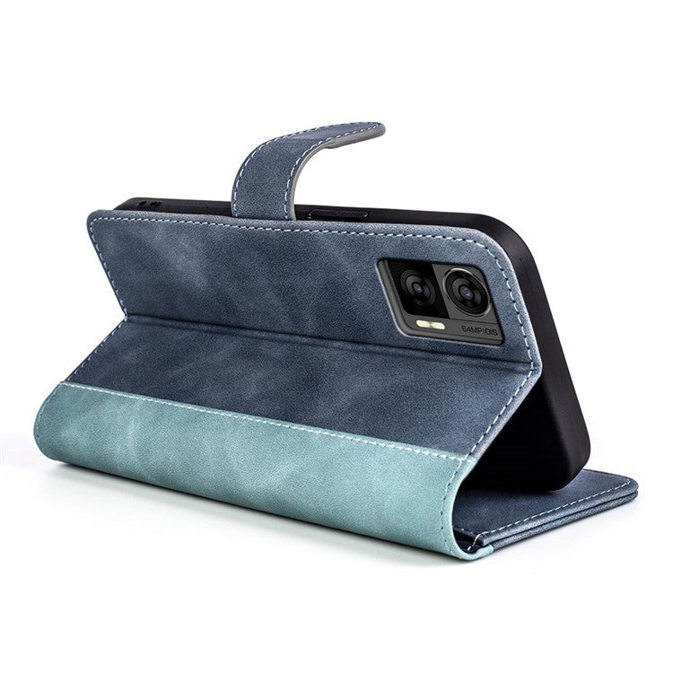 For Motorola Edge 30 Neo 5G Color Splicing PU Leather Shockproof Stand Wallet Case Magnetic Clasp Protective Cover - Blue