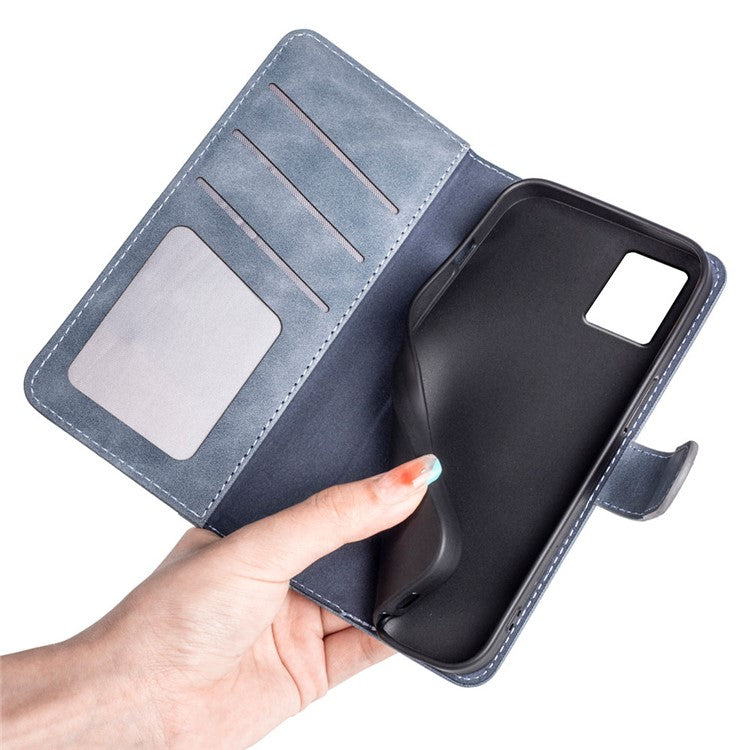 For Motorola Edge 30 Neo 5G Color Splicing PU Leather Shockproof Stand Wallet Case Magnetic Clasp Protective Cover - Blue