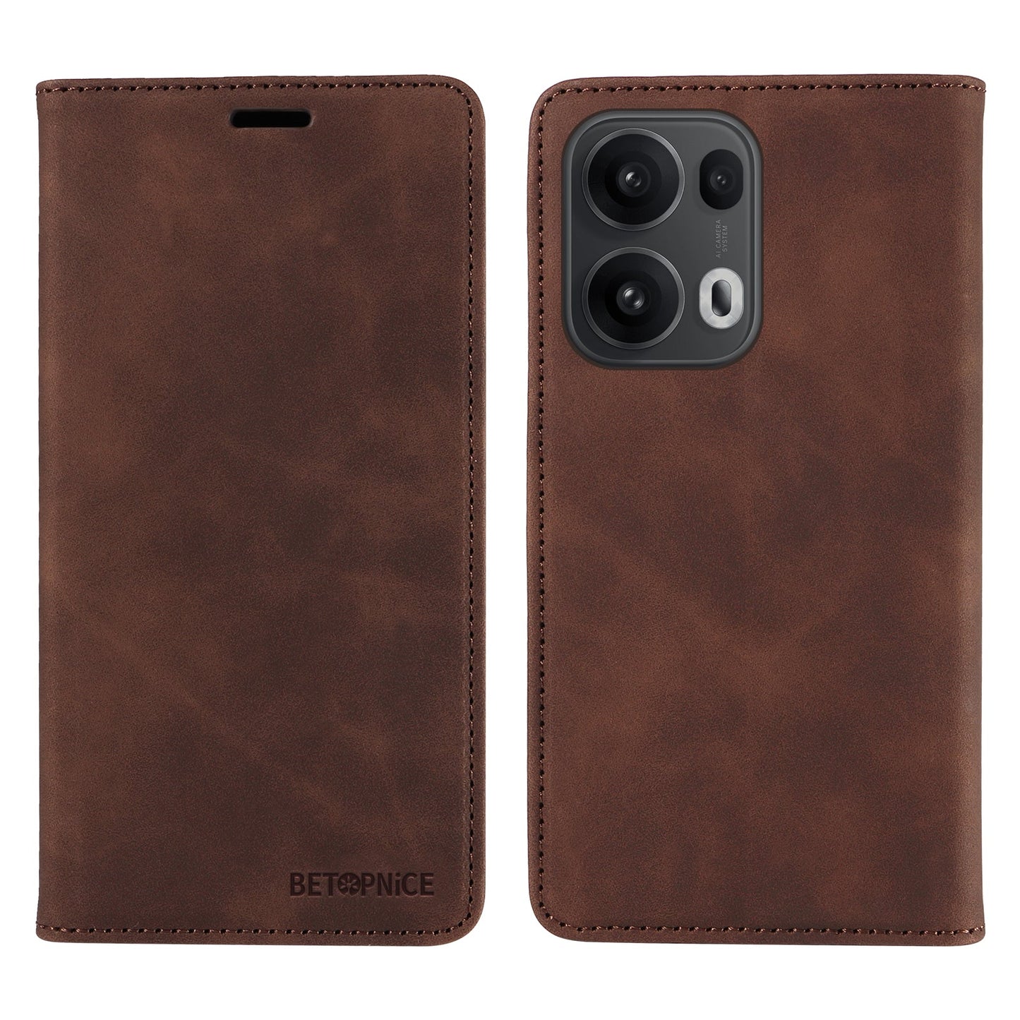For Oppo Reno14 Pro 5G (China) / Oppo Reno13 Pro 5G / Oppo Reno14 Pro 5G (Global) Case BETOPNICE Magnetic Closure RFID Blocking Wallet Stand Leather Phone Cover - Brown