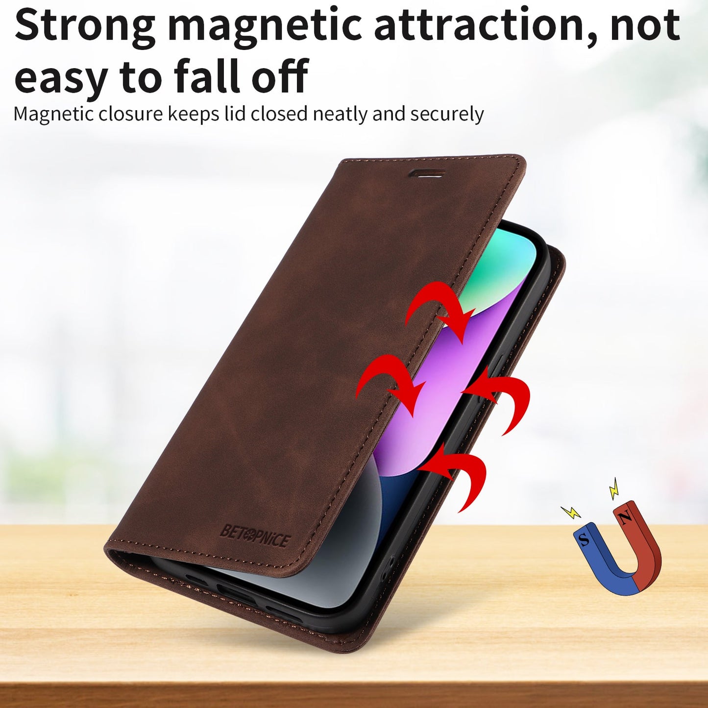 For Oppo Reno14 Pro 5G (China) / Oppo Reno13 Pro 5G / Oppo Reno14 Pro 5G (Global) Case BETOPNICE Magnetic Closure RFID Blocking Wallet Stand Leather Phone Cover - Brown