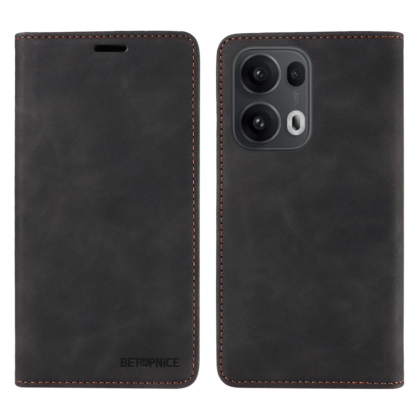 For Oppo Reno14 Pro 5G (China) / Oppo Reno13 Pro 5G / Oppo Reno14 Pro 5G (Global) Case BETOPNICE Magnetic Closure RFID Blocking Wallet Stand Leather Phone Cover - Black