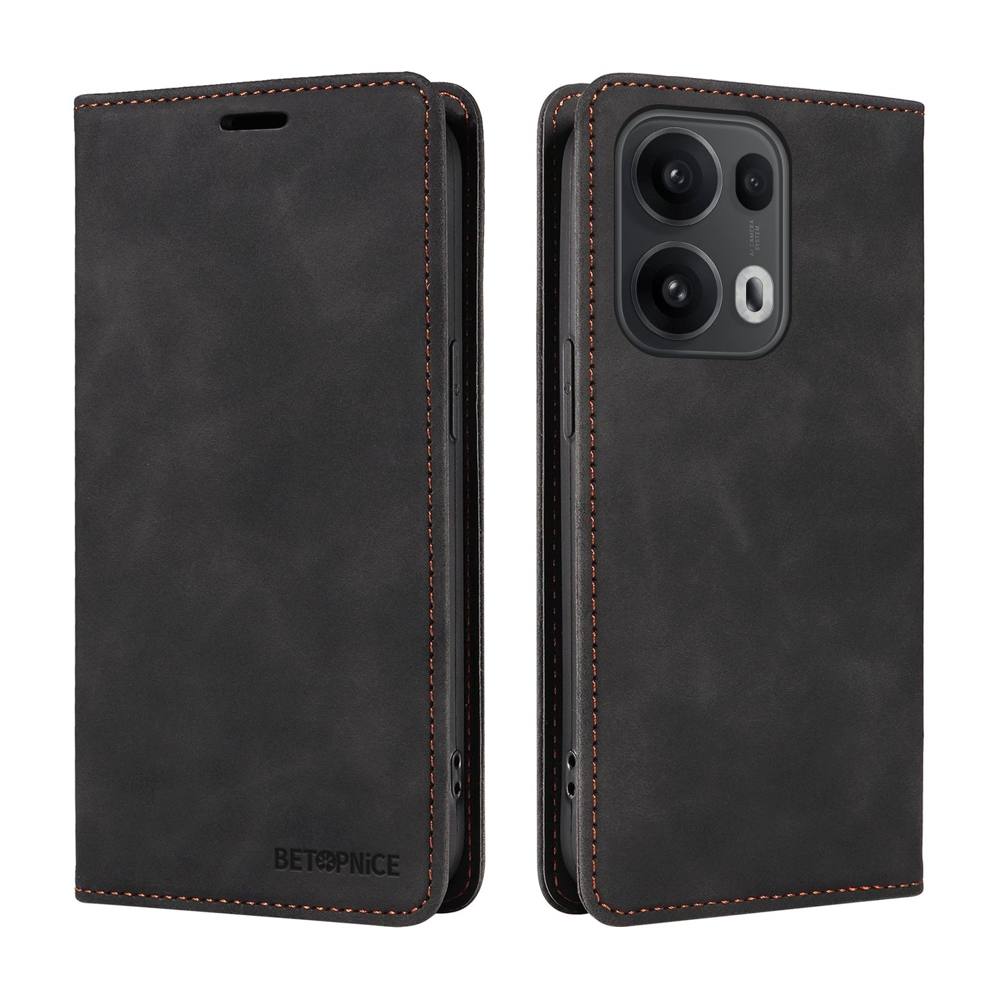 For Oppo Reno14 Pro 5G (China) / Oppo Reno13 Pro 5G / Oppo Reno14 Pro 5G (Global) Case BETOPNICE Magnetic Closure RFID Blocking Wallet Stand Leather Phone Cover - Black