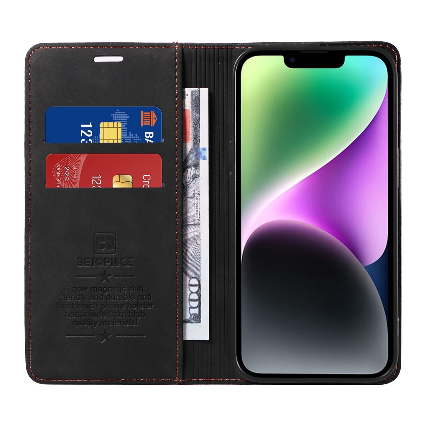 For Oppo Reno14 Pro 5G (China) / Oppo Reno13 Pro 5G / Oppo Reno14 Pro 5G (Global) Case BETOPNICE Magnetic Closure RFID Blocking Wallet Stand Leather Phone Cover - Black