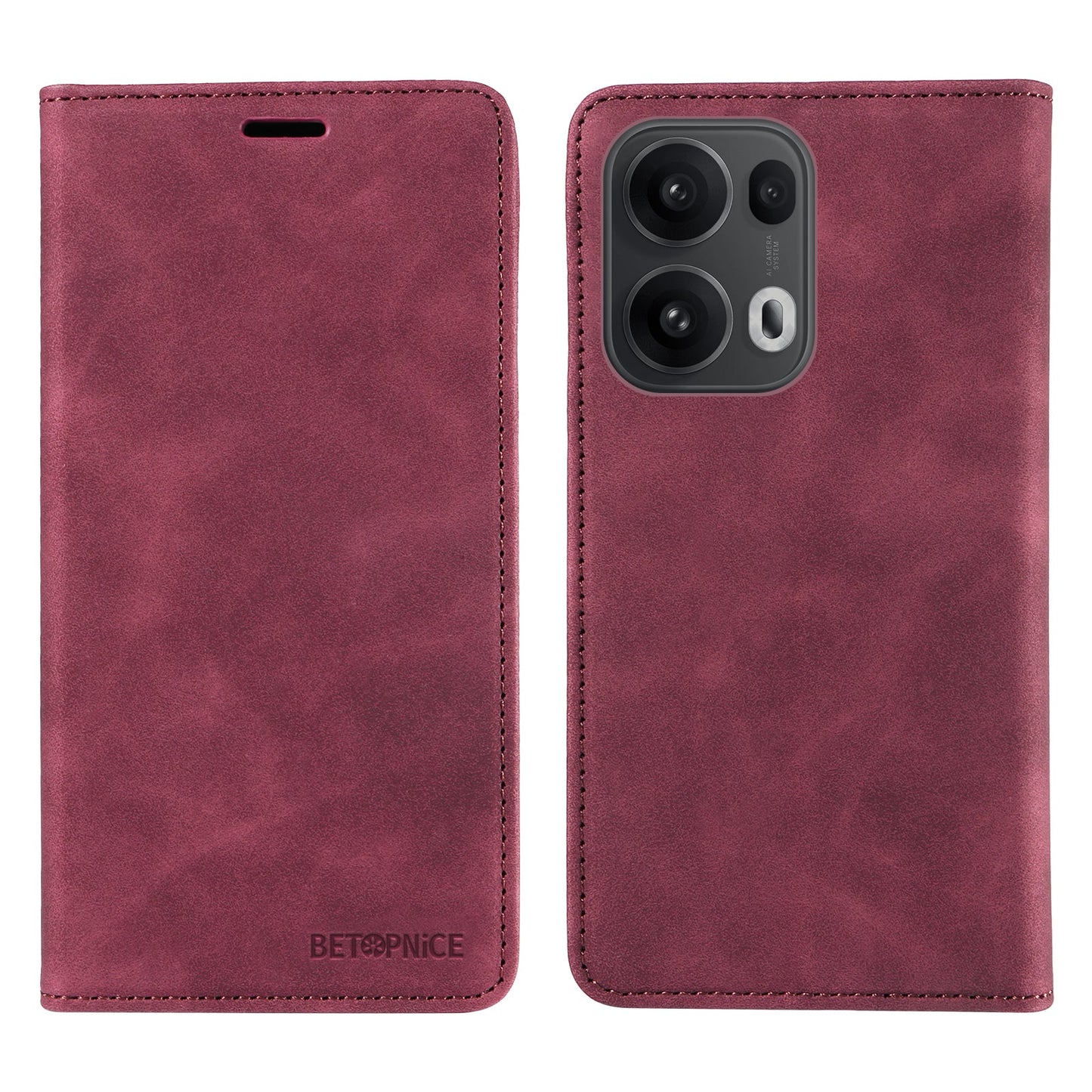 For Oppo Reno14 Pro 5G (China) / Oppo Reno13 Pro 5G / Oppo Reno14 Pro 5G (Global) Case BETOPNICE Magnetic Closure RFID Blocking Wallet Stand Leather Phone Cover - Red