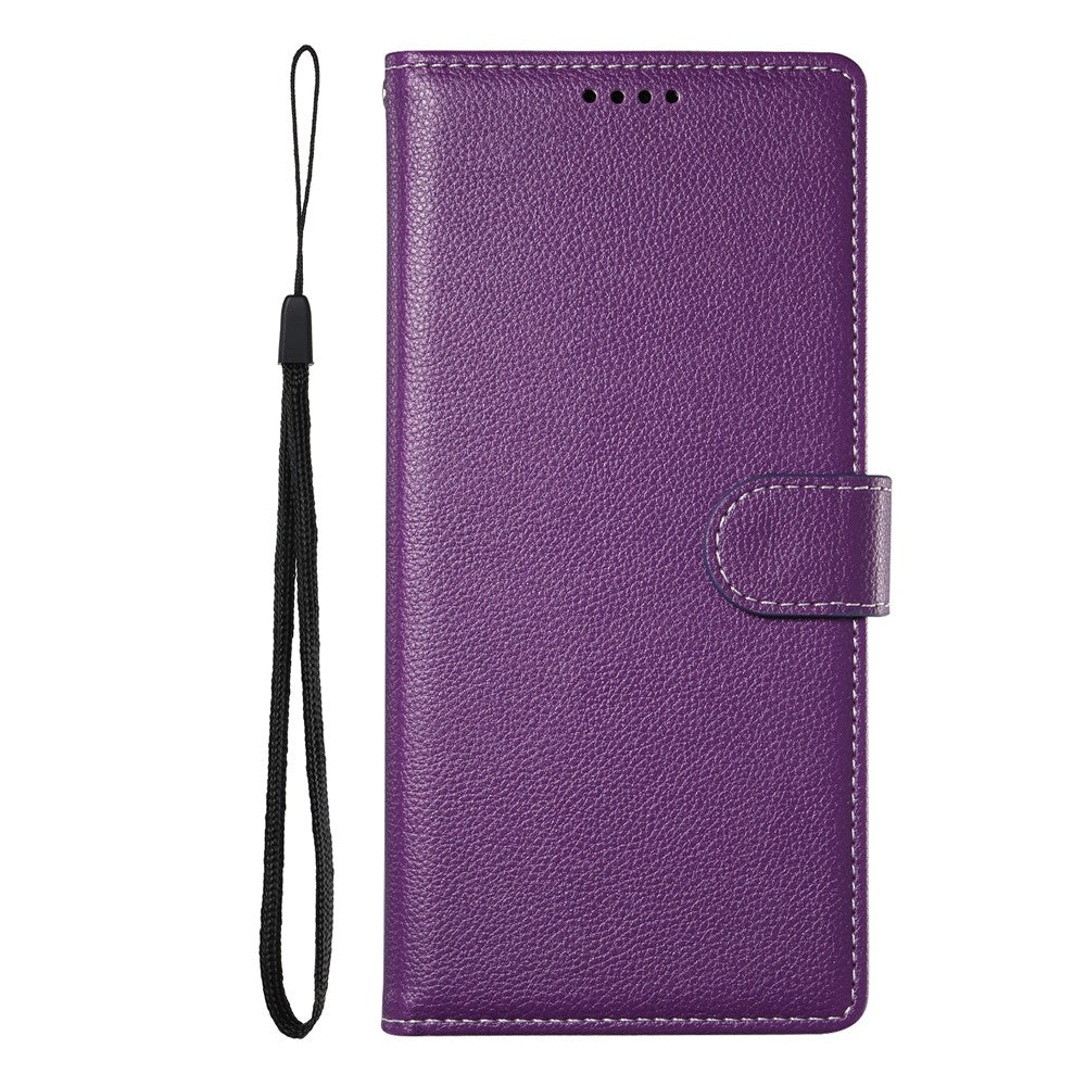 For Oppo Reno14 Pro 5G (Global) Case Magnetic Snap Litchi Texture Leather Wallet Phone Cover with Wrist Strap - Purple