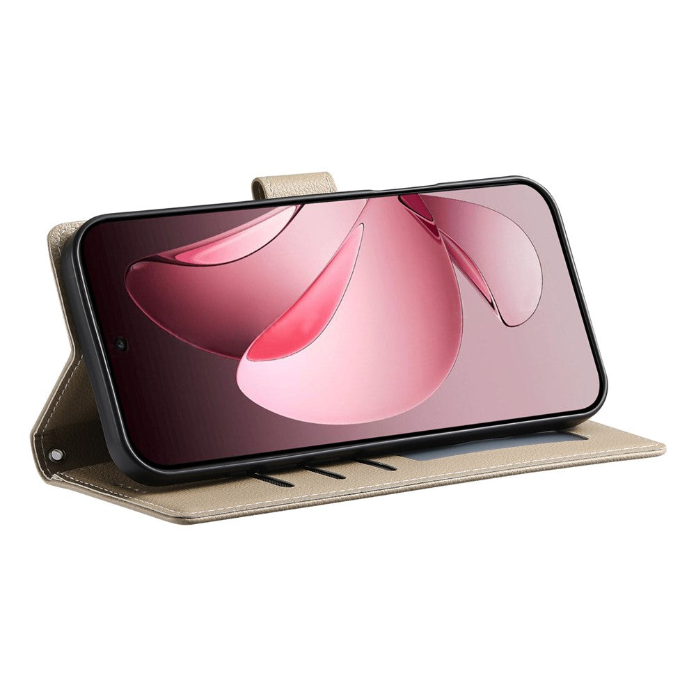 For Oppo Reno14 Pro 5G (Global) Case Magnetic Snap Litchi Texture Leather Wallet Phone Cover with Wrist Strap - Apricot