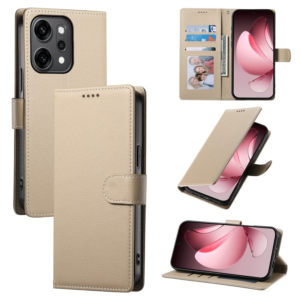 For Oppo Reno14 Pro 5G (Global) Case Magnetic Snap Litchi Texture Leather Wallet Phone Cover with Wrist Strap - Apricot