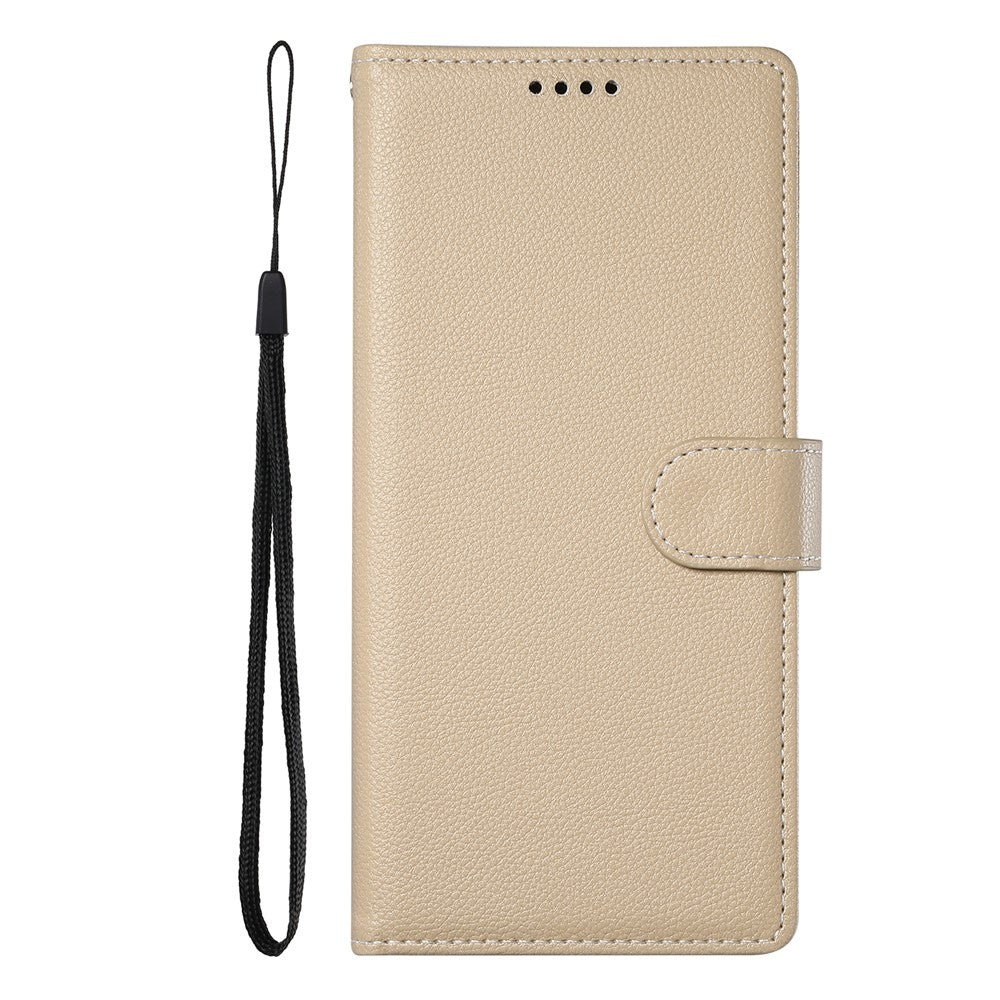 For Oppo Reno14 Pro 5G (Global) Case Magnetic Snap Litchi Texture Leather Wallet Phone Cover with Wrist Strap - Apricot
