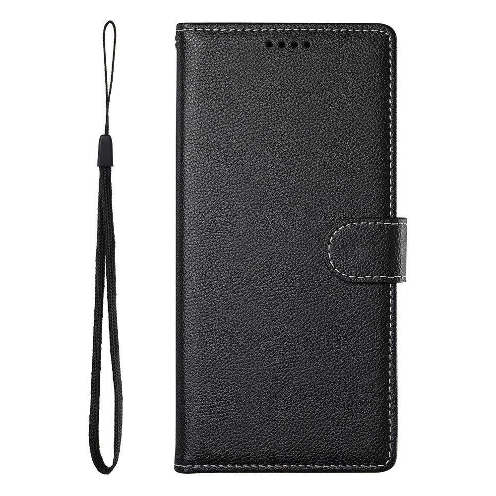 For Oppo Reno14 Pro 5G (Global) Case Magnetic Snap Litchi Texture Leather Wallet Phone Cover with Wrist Strap - Black