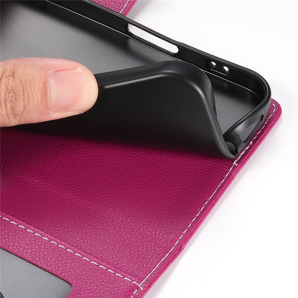 For Oppo Reno14 Pro 5G (Global) Case Magnetic Snap Litchi Texture Leather Wallet Phone Cover with Wrist Strap - Rose