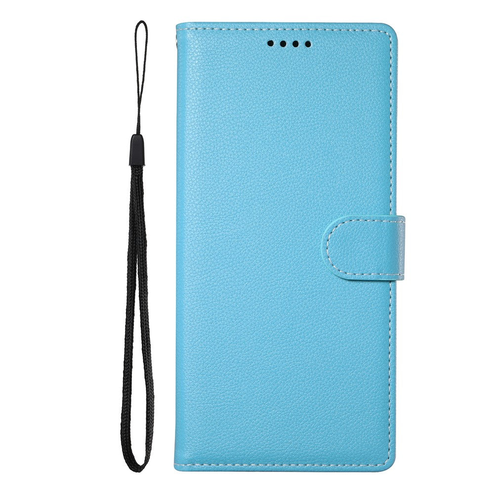 For Oppo Reno14 Pro 5G (Global) Case Magnetic Snap Litchi Texture Leather Wallet Phone Cover with Wrist Strap - Sky Blue