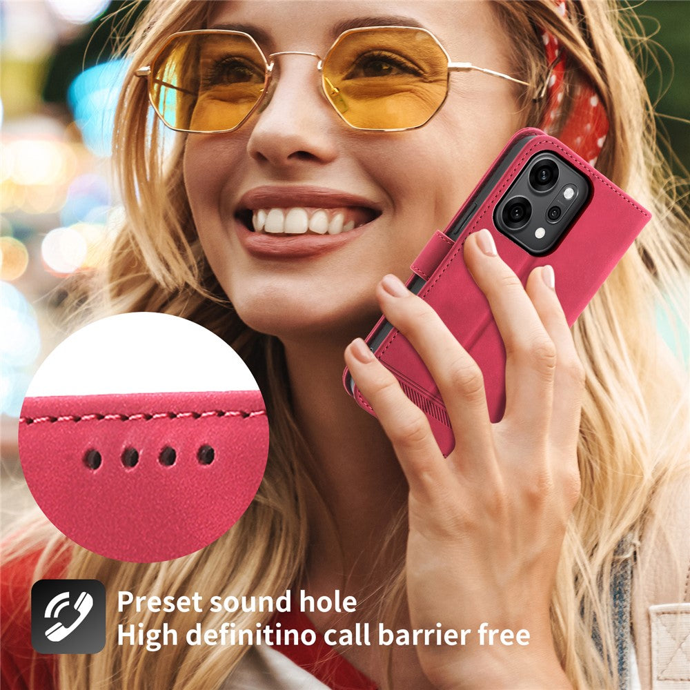 DIERFENG DF-03 For Oppo Reno14 Pro 5G (Global) Case Lines Imprint Wallet Leather Phone Cover with Wrist Strap - Red