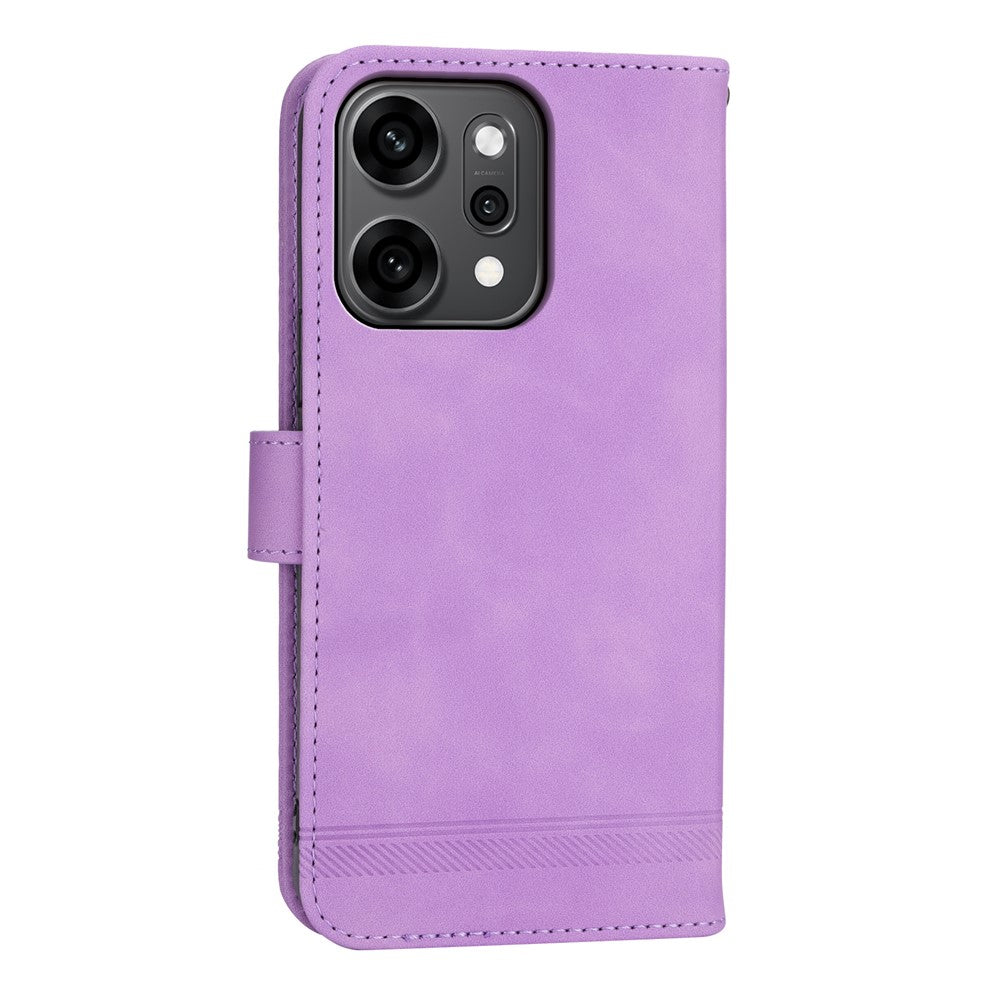 DIERFENG DF-03 For Oppo Reno14 Pro 5G (Global) Case Lines Imprint Wallet Leather Phone Cover with Wrist Strap - Purple