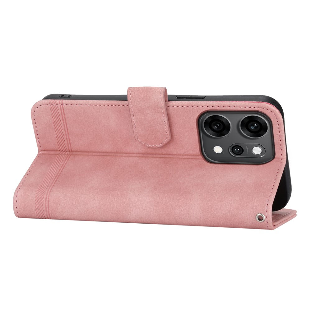 DIERFENG DF-03 For Oppo Reno14 Pro 5G (Global) Case Lines Imprint Wallet Leather Phone Cover with Wrist Strap - Pink