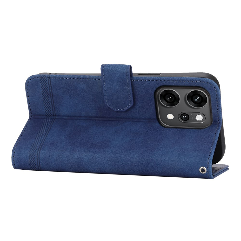 DIERFENG DF-03 For Oppo Reno14 Pro 5G (Global) Case Lines Imprint Wallet Leather Phone Cover with Wrist Strap - Blue
